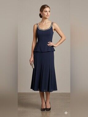 ALEX EVENINGS Navy Sleeveless Dress With A Beaded Neckline Size 14